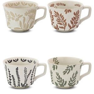 Ceramic Coffee Mug, 12 oz Unique Teacup with Large Handle, Stoneware Cup for Tea